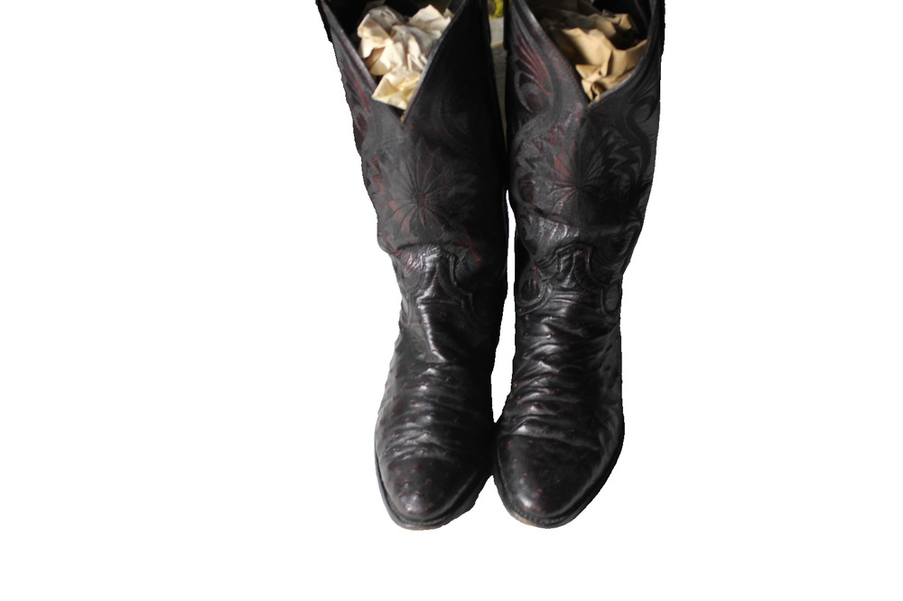 Dan Post Mens Black Cherry Full Quill Ostrich Leather Western Boots 10 D Vintage